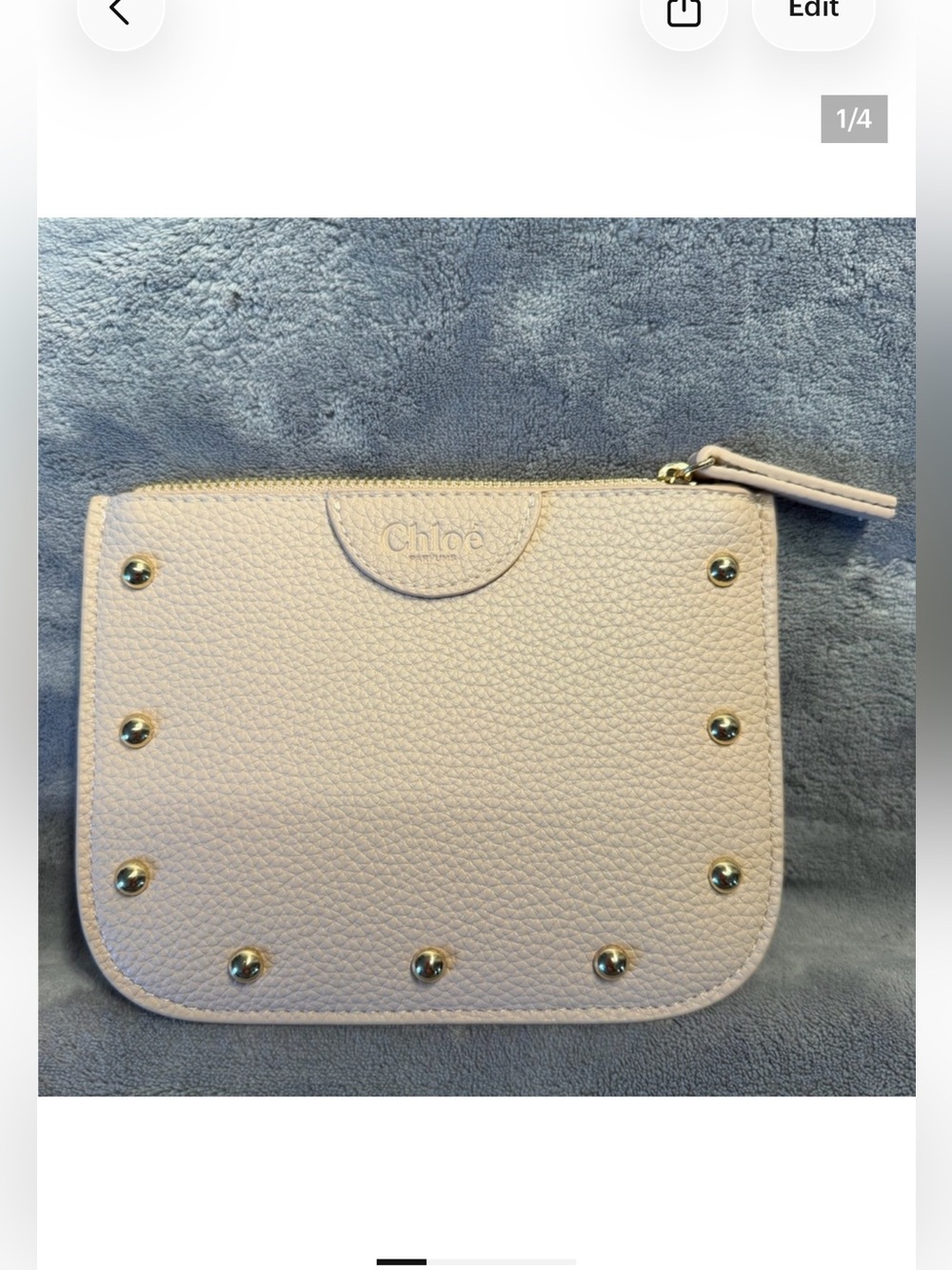 Chloé Pale Pink Pebbled Leather Zip Pouch with Gold Studs